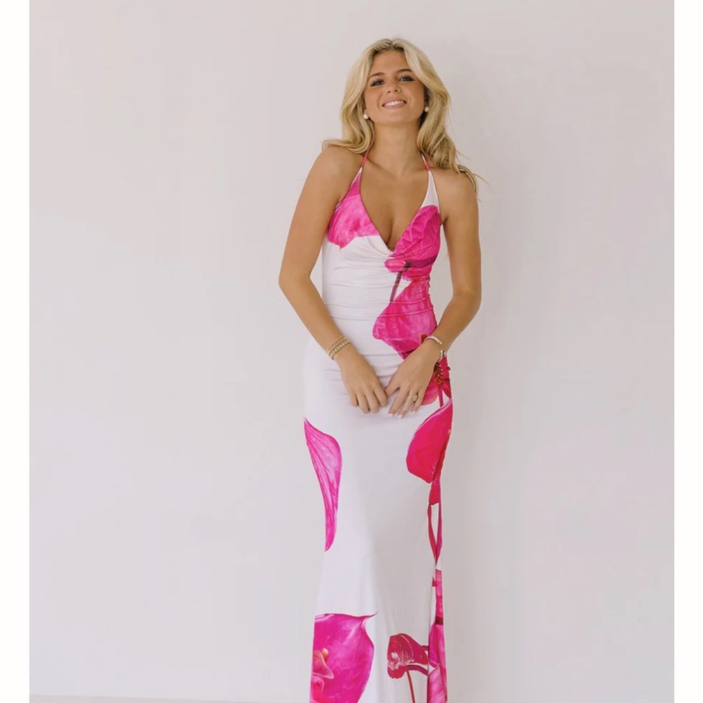 Shop Fancy White and Pink Floral Maxi Dress